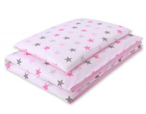 Pościel dla niemowląt 2-częściowa bawełniana - gwiazdy szaro-różowe
